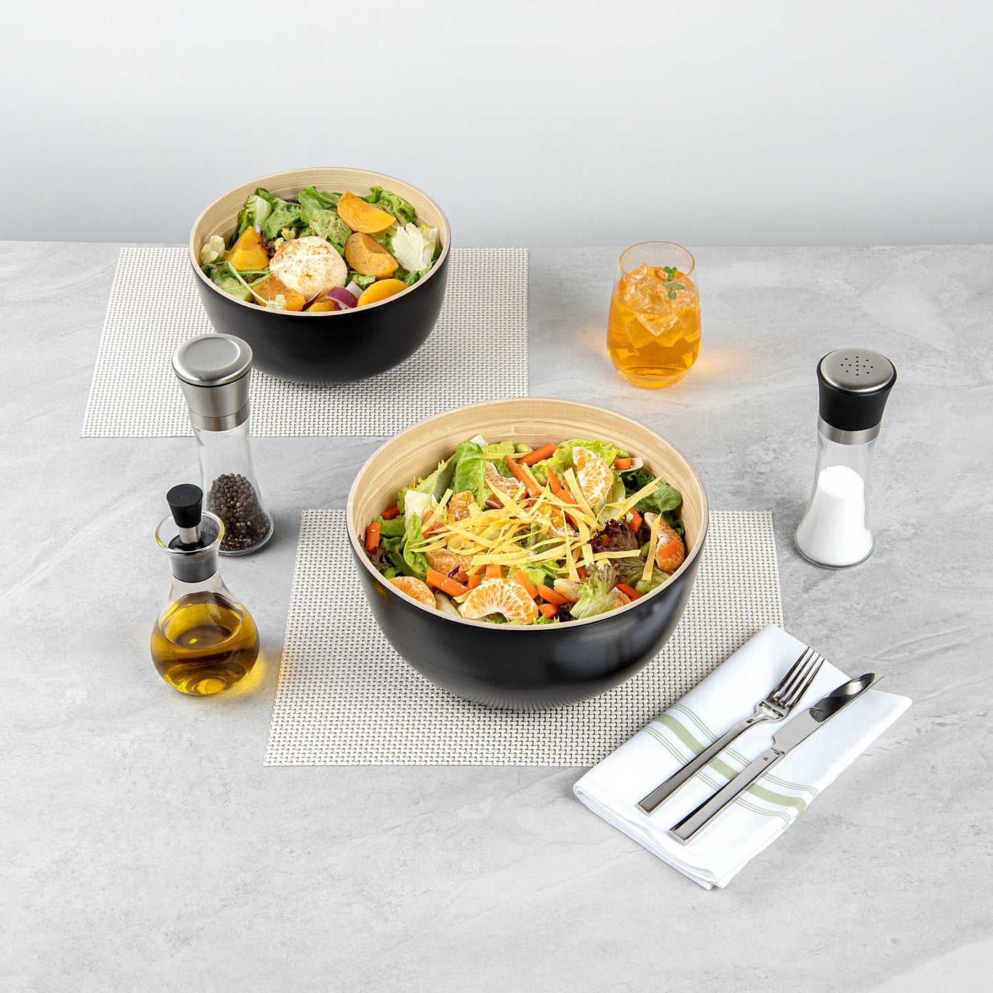 Bambuddha 30 oz Round Black Spun Bamboo Large Salad Bowl - 11" x 11" x 5 1/2" - 1 count box