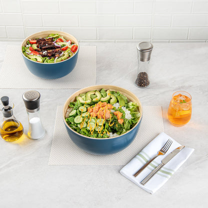 Bambuddha 30 oz Round Blue Spun Bamboo Large Salad Bowl - 11" x 11" x 5 1/2" - 1 count box
