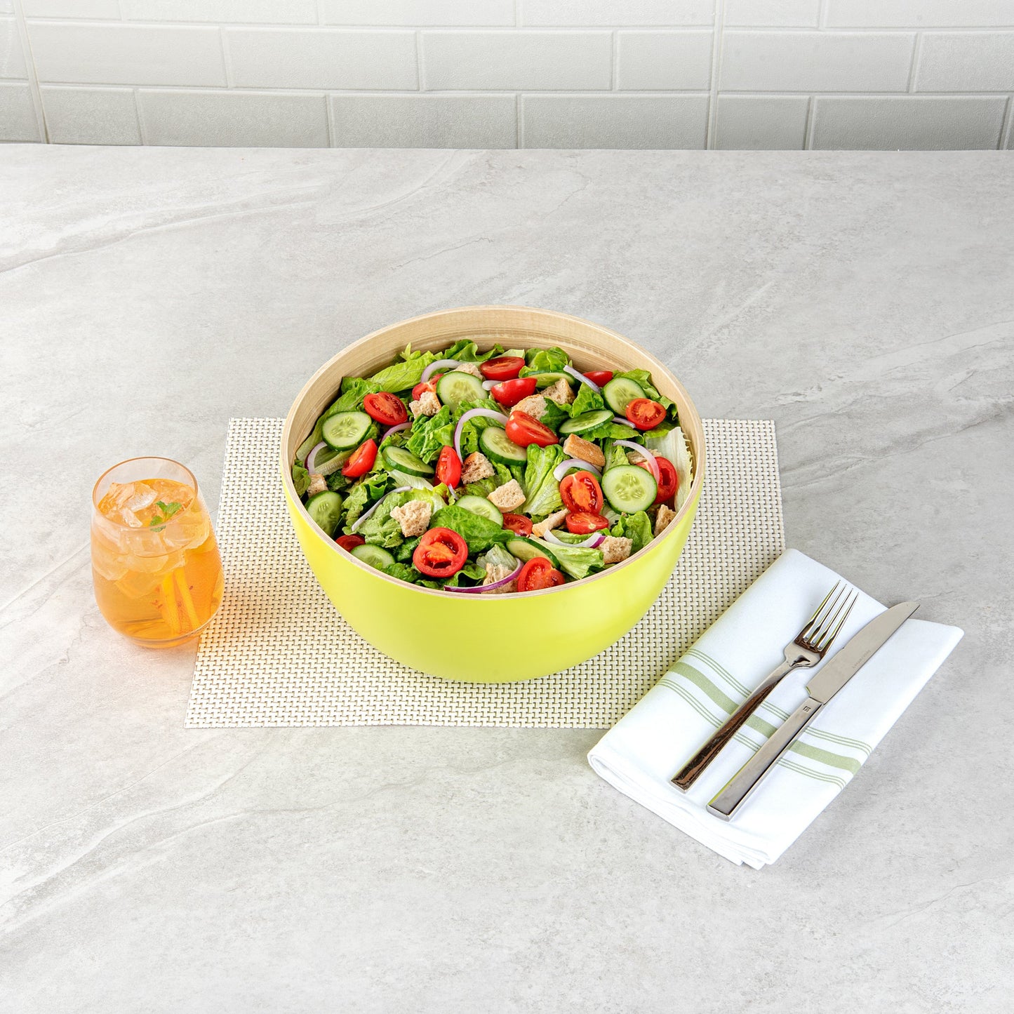 Bambuddha 30 oz Round Green Spun Bamboo Large Salad Bowl - 11" x 11" x 5 1/2" - 1 count box
