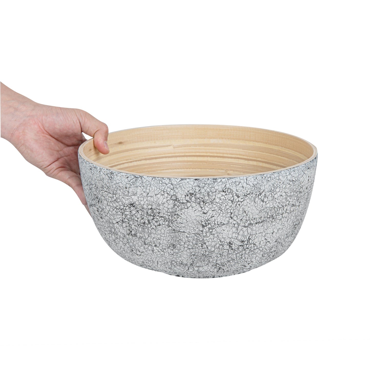 Bambuddha 30 oz Round Gray Spun Bamboo Large Eggshell Salad Bowl - 11" x 11" x 5 1/2" - 1 count box