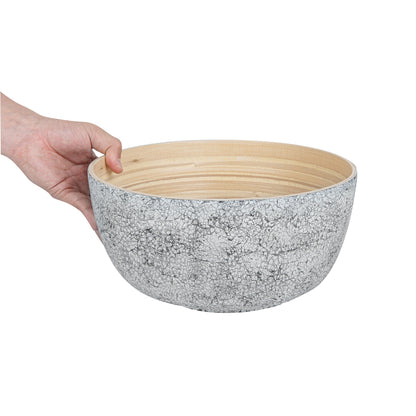 Bambuddha 30 oz Round Gray Spun Bamboo Large Eggshell Salad Bowl - 11" x 11" x 5 1/2" - 1 count box