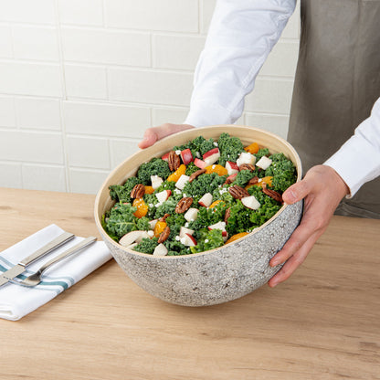 Bambuddha 30 oz Round Gray Spun Bamboo Large Eggshell Salad Bowl - 11" x 11" x 5 1/2" - 1 count box