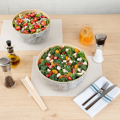 Bambuddha 30 oz Round Gray Spun Bamboo Large Eggshell Salad Bowl - 11" x 11" x 5 1/2" - 1 count box