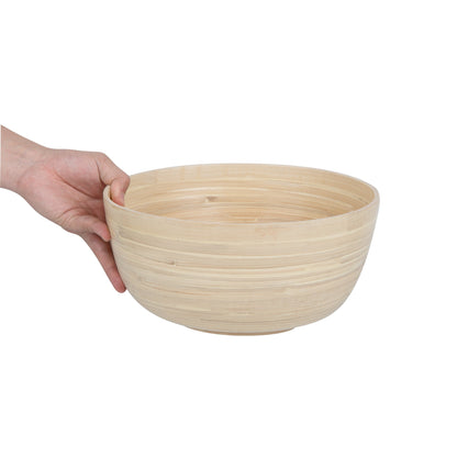 Bambuddha 30 oz Round Natural Spun Bamboo Large Salad Bowl - 11" x 11" x 5 1/2" - 1 count box