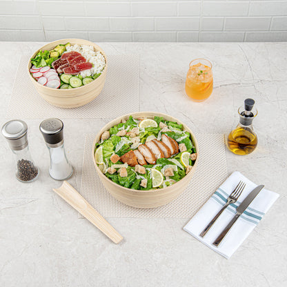 Bambuddha 30 oz Round Natural Spun Bamboo Large Salad Bowl - 11" x 11" x 5 1/2" - 1 count box