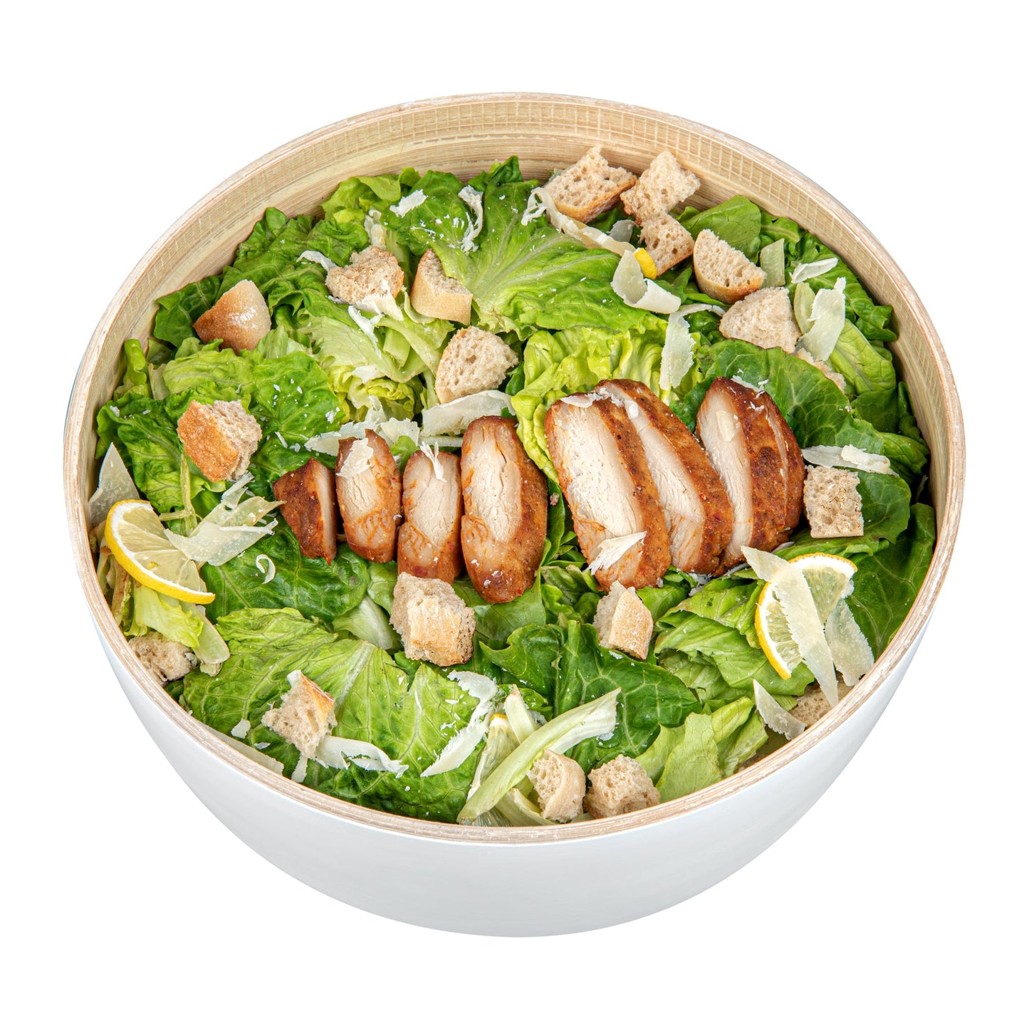 Bambuddha 30 oz Round White Spun Bamboo Large Salad Bowl - 11" x 11" x 5 1/2" - 1 count box