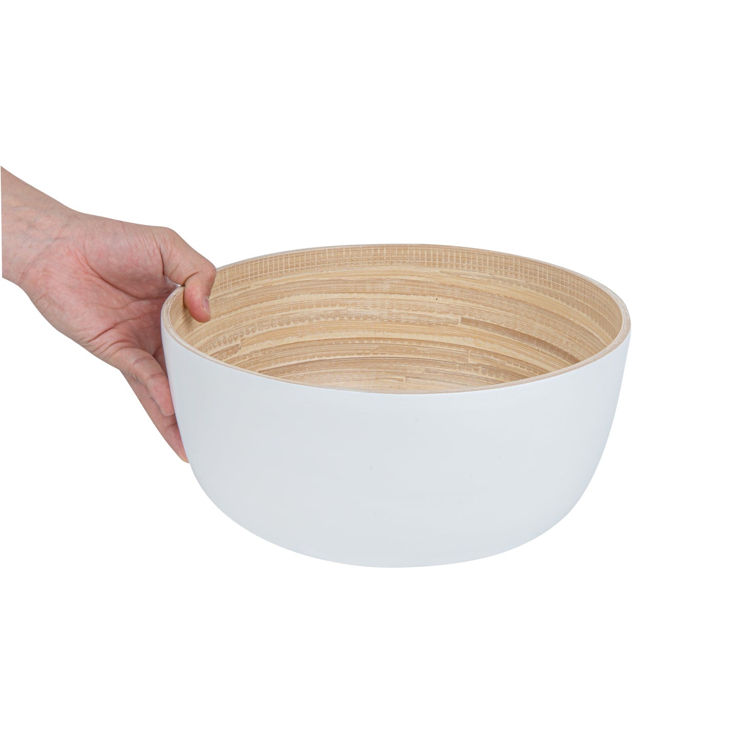 Bambuddha 30 oz Round White Spun Bamboo Large Salad Bowl - 11" x 11" x 5 1/2" - 1 count box