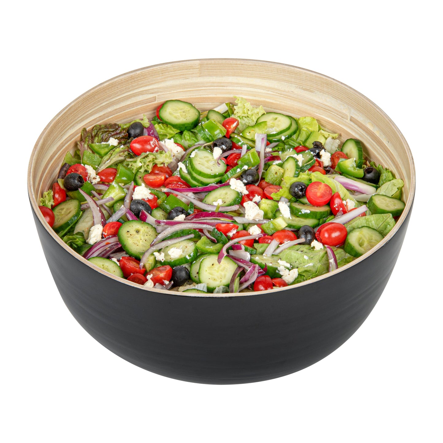 Bambuddha 51 oz Round Black Spun Bamboo Extra Large Salad Bowl - 13 1/2" x 13 1/2" x 6 1/4" - 1 count box
