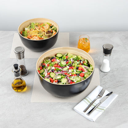 Bambuddha 51 oz Round Black Spun Bamboo Extra Large Salad Bowl - 13 1/2" x 13 1/2" x 6 1/4" - 1 count box