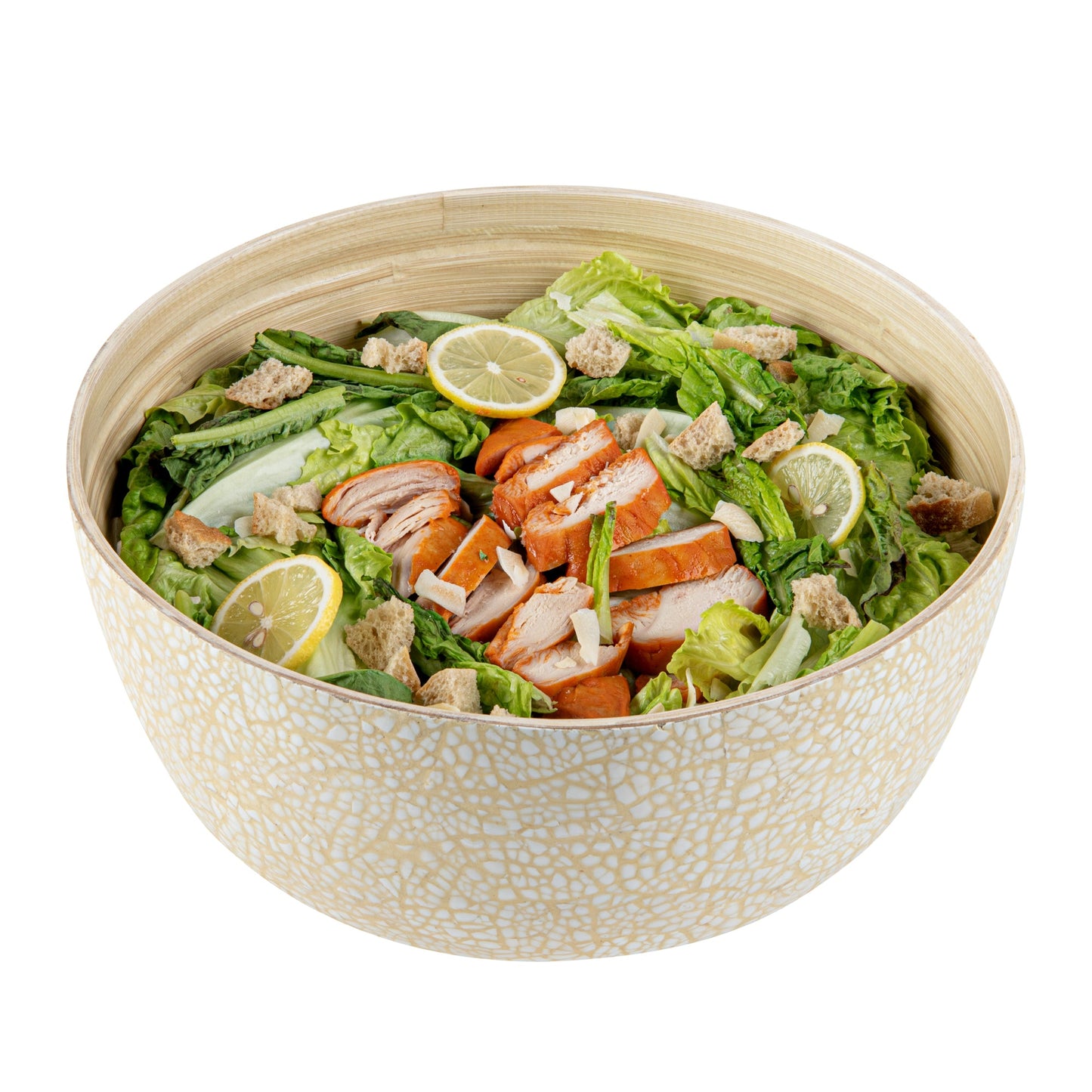 Bambuddha 51 oz Round Beige Spun Bamboo Extra Large Eggshell Salad Bowl - 13 1/2" x 13 1/2" x 6 1/4" - 1 count box