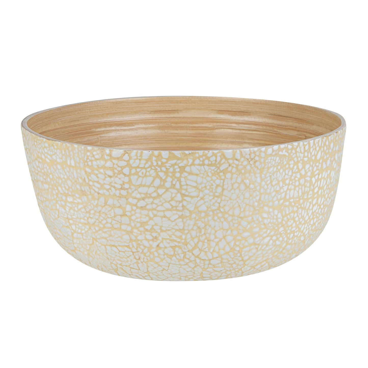 Bambuddha 51 oz Round Beige Spun Bamboo Extra Large Eggshell Salad Bowl - 13 1/2" x 13 1/2" x 6 1/4" - 1 count box