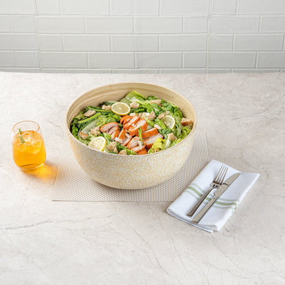 Bambuddha 51 oz Round Beige Spun Bamboo Extra Large Eggshell Salad Bowl - 13 1/2" x 13 1/2" x 6 1/4" - 1 count box