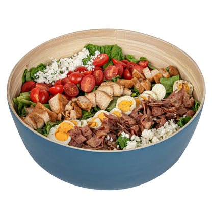 Bambuddha 51 oz Round Blue Spun Bamboo Extra Large Salad Bowl - 13 1/2" x 13 1/2" x 6 1/4" - 1 count box