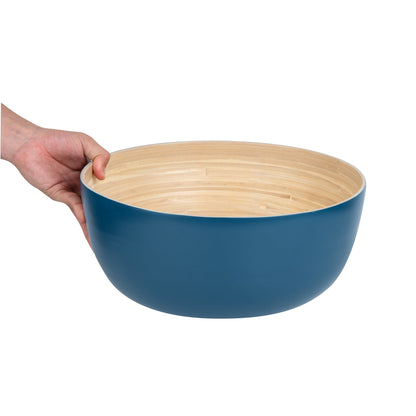 Bambuddha 51 oz Round Blue Spun Bamboo Extra Large Salad Bowl - 13 1/2" x 13 1/2" x 6 1/4" - 1 count box