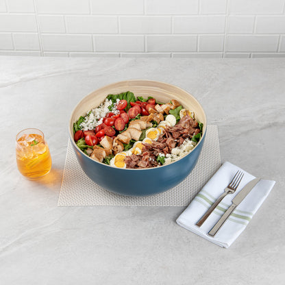 Bambuddha 51 oz Round Blue Spun Bamboo Extra Large Salad Bowl - 13 1/2" x 13 1/2" x 6 1/4" - 1 count box