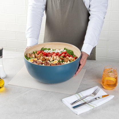 Bambuddha 51 oz Round Blue Spun Bamboo Extra Large Salad Bowl - 13 1/2" x 13 1/2" x 6 1/4" - 1 count box