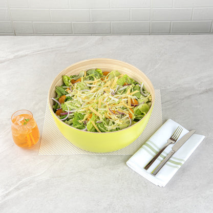 Bambuddha 51 oz Round Green Spun Bamboo Extra Large Salad Bowl - 13 1/2" x 13 1/2" x 6 1/4" - 1 count box