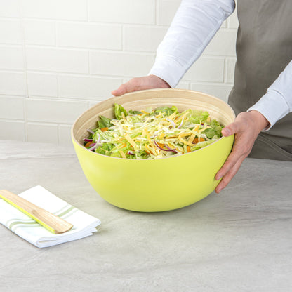 Bambuddha 51 oz Round Green Spun Bamboo Extra Large Salad Bowl - 13 1/2" x 13 1/2" x 6 1/4" - 1 count box