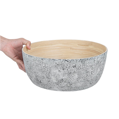 Bambuddha 51 oz Round Gray Spun Bamboo Extra Large Eggshell Salad Bowl - 13 1/2" x 13 1/2" x 6 1/4" - 1 count box