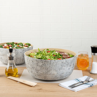 Bambuddha 51 oz Round Gray Spun Bamboo Extra Large Eggshell Salad Bowl - 13 1/2" x 13 1/2" x 6 1/4" - 1 count box