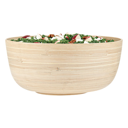 Bambuddha 51 oz Round Natural Spun Bamboo Extra Large Salad Bowl - 13 1/2" x 13 1/2" x 6 1/4" - 1 count box