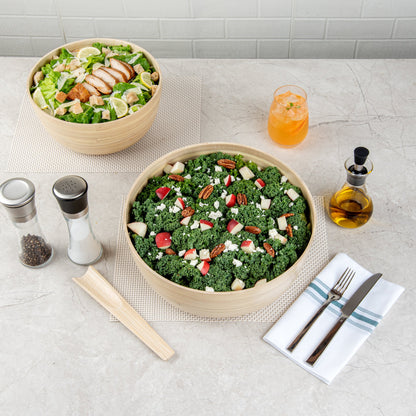 Bambuddha 51 oz Round Natural Spun Bamboo Extra Large Salad Bowl - 13 1/2" x 13 1/2" x 6 1/4" - 1 count box
