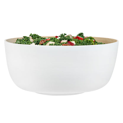 Bambuddha 51 oz Round White Spun Bamboo Extra Large Salad Bowl - 13 1/2" x 13 1/2" x 6 1/4" - 1 count box