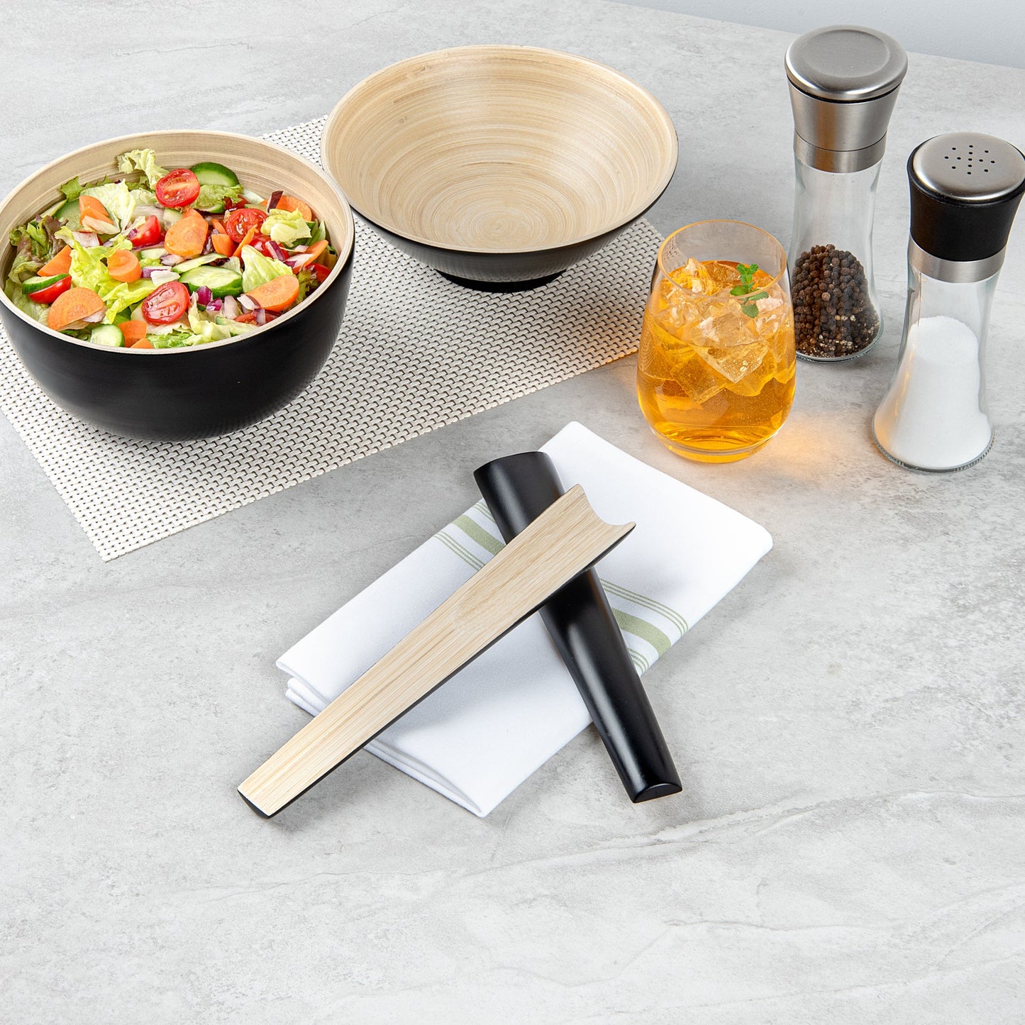 Bambuddha Black Spun Bamboo 2-Piece Salad Server Set - 9 3/4" - 1 count box
