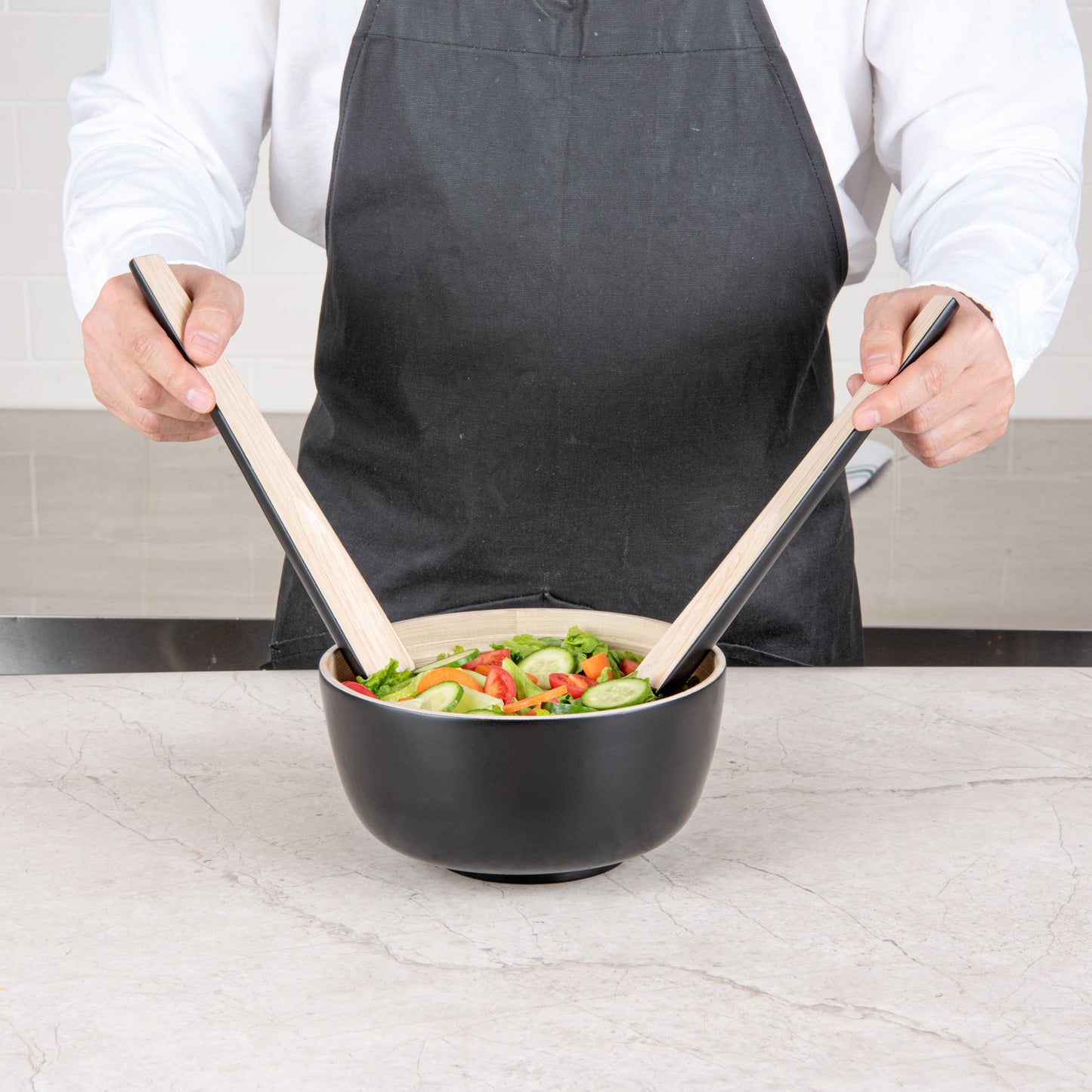 Bambuddha Black Spun Bamboo 2-Piece Salad Server Set - 9 3/4" - 1 count box