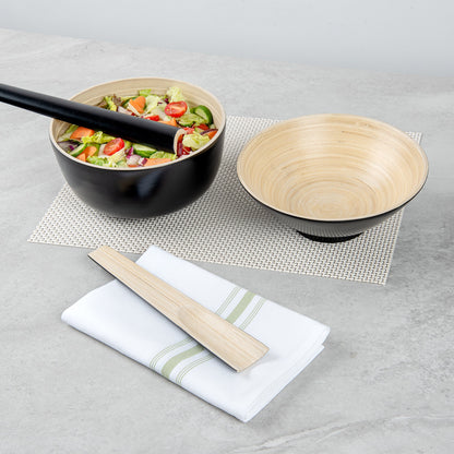 Bambuddha Black Spun Bamboo 2-Piece Salad Server Set - 9 3/4" - 10 count box