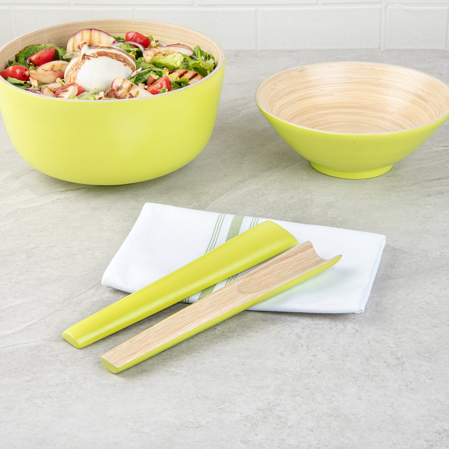 Bambuddha Green Spun Bamboo 2-Piece Salad Server Set - 9 3/4" - 10 count box