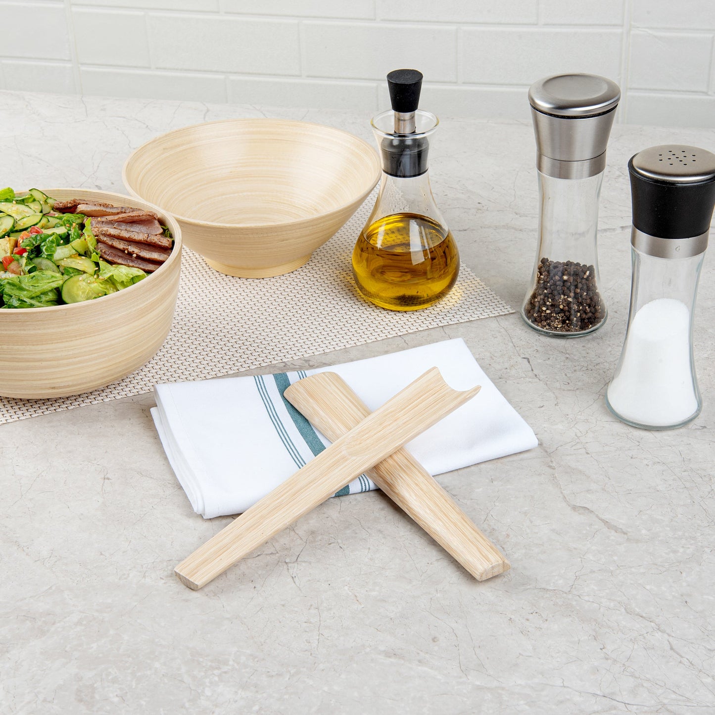 Bambuddha Natural Spun Bamboo 2-Piece Salad Server Set - 9 3/4" - 1 count box