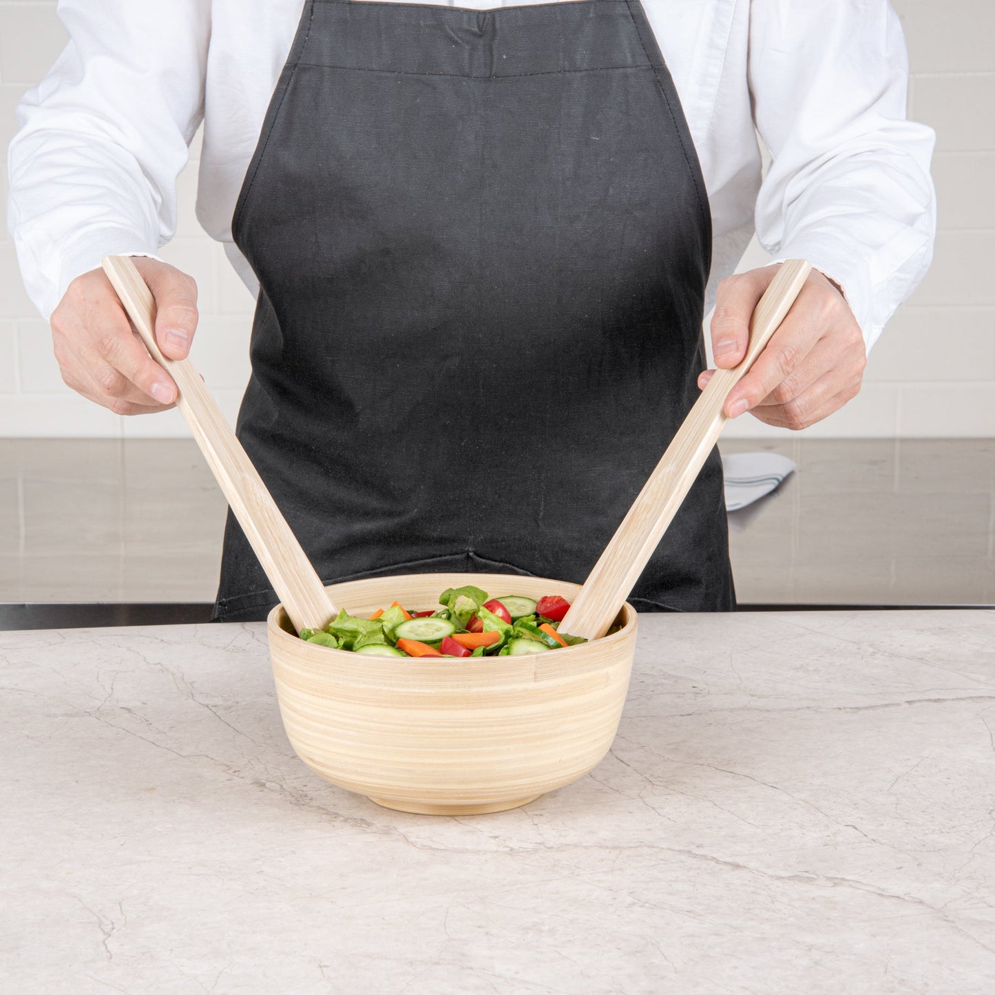 Bambuddha Natural Spun Bamboo 2-Piece Salad Server Set - 9 3/4" - 10 count box