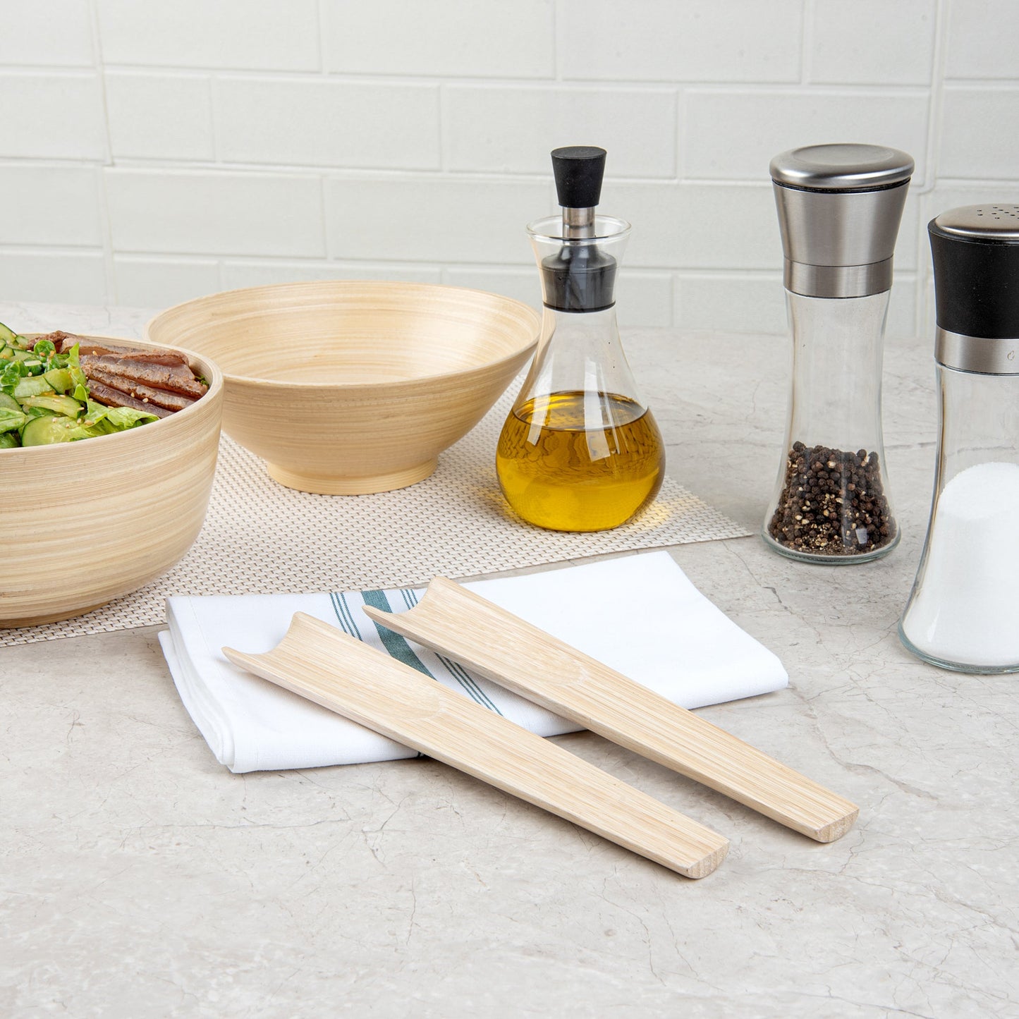 Bambuddha Natural Spun Bamboo 2-Piece Salad Server Set - 9 3/4" - 10 count box