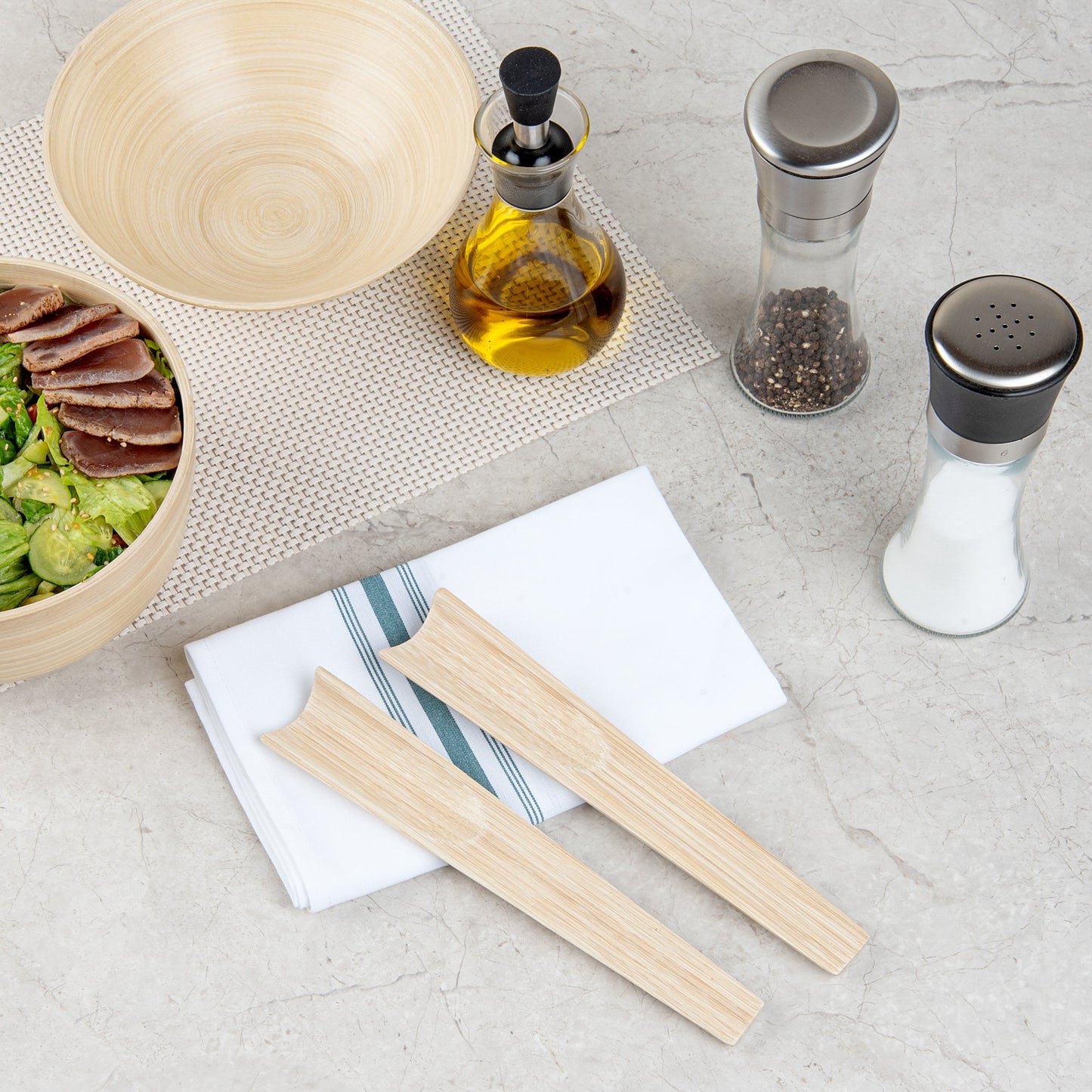 Bambuddha Natural Spun Bamboo 2-Piece Salad Server Set - 9 3/4" - 10 count box