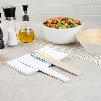 Bambuddha White Spun Bamboo 2-Piece Salad Server Set - 9 3/4" - 10 count box