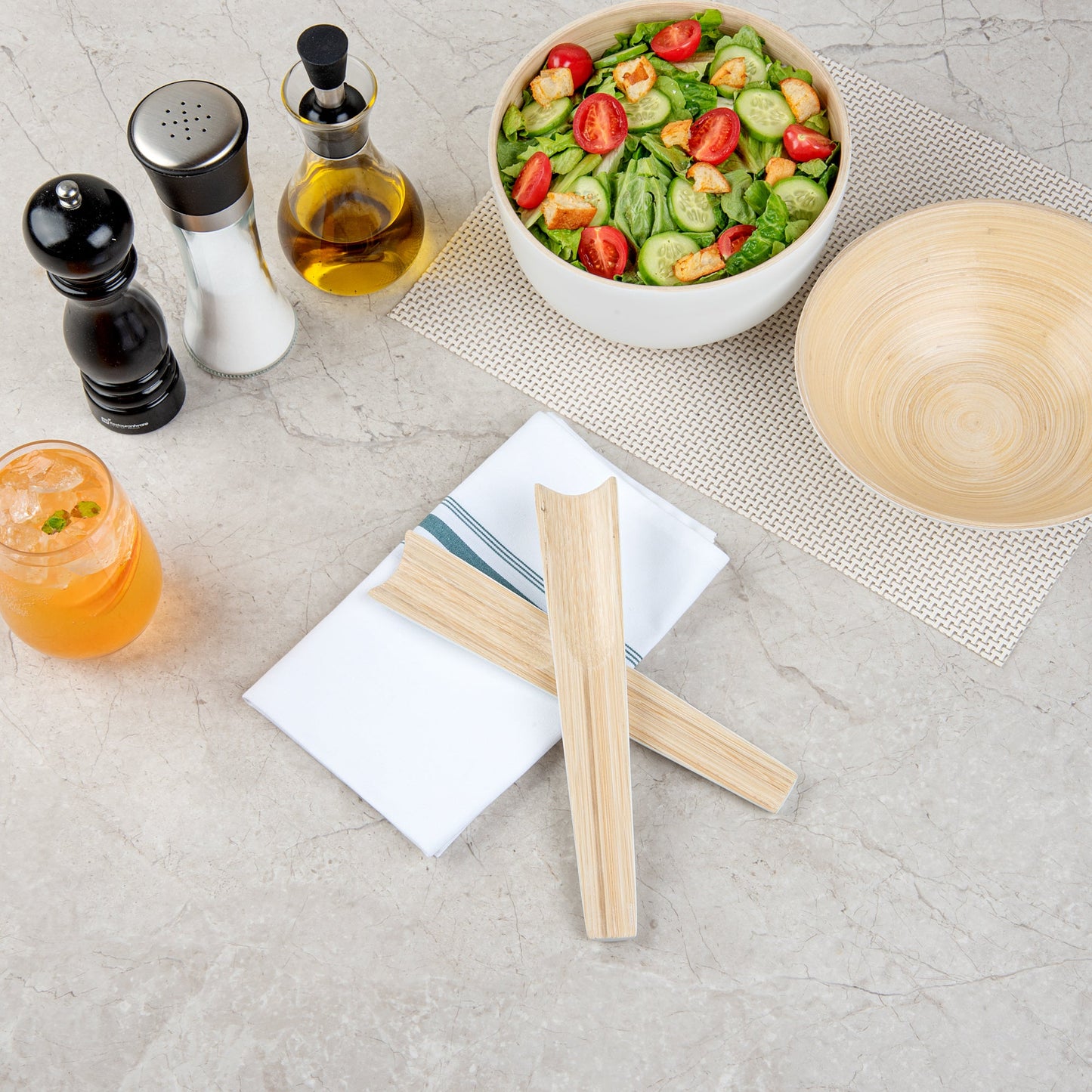 Bambuddha White Spun Bamboo 2-Piece Salad Server Set - 9 3/4" - 10 count box