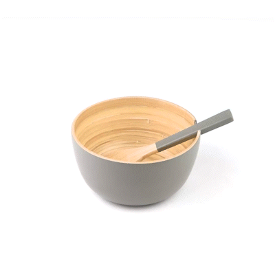 Bambuddha 25 oz Round Gray Spun Bamboo Serving Bowl - with Serving Spoon - 7 3/4" x 7 3/4" x 4" - 1 count box