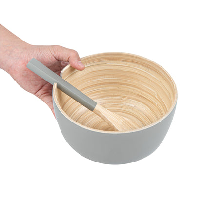 Bambuddha 25 oz Round Gray Spun Bamboo Serving Bowl - with Serving Spoon - 7 3/4" x 7 3/4" x 4" - 10 count box