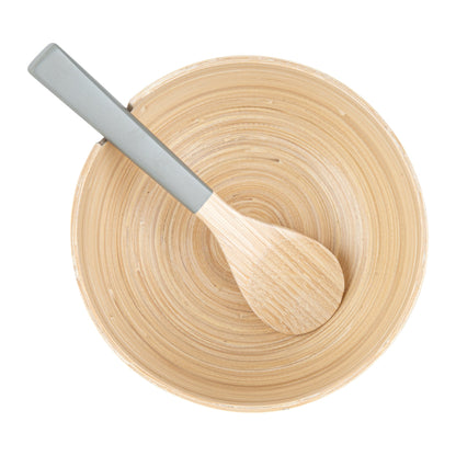 Bambuddha 25 oz Round Gray Spun Bamboo Serving Bowl - with Serving Spoon - 7 3/4" x 7 3/4" x 4" - 10 count box