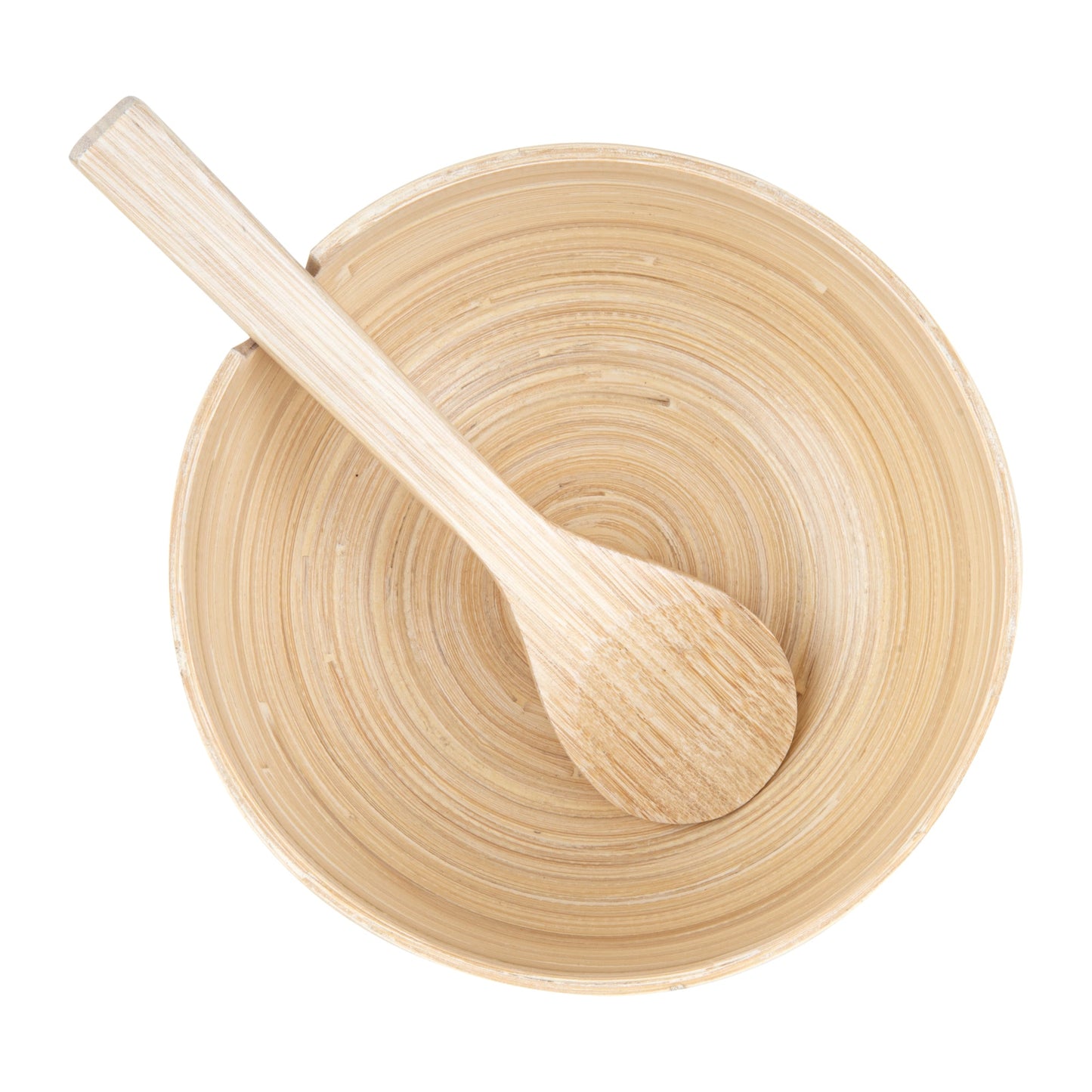 Bambuddha 25 oz Round Natural Spun Bamboo Serving Bowl - with Serving Spoon - 7 3/4" x 7 3/4" x 4" - 1 count box