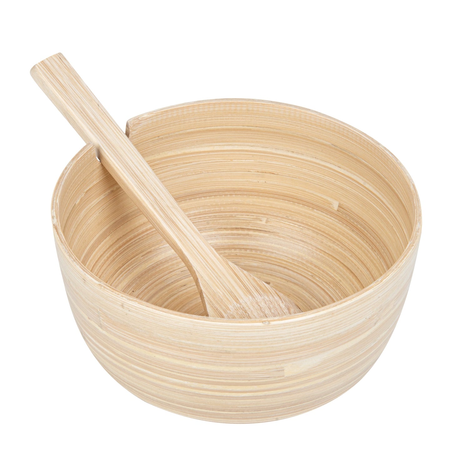 Bambuddha 25 oz Round Natural Spun Bamboo Serving Bowl - with Serving Spoon - 7 3/4" x 7 3/4" x 4" - 1 count box