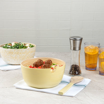 Bambuddha 25 oz Round Cream Spun Bamboo Serving Bowl - with Serving Spoon - 7 3/4" x 7 3/4" x 4" - 1 count box