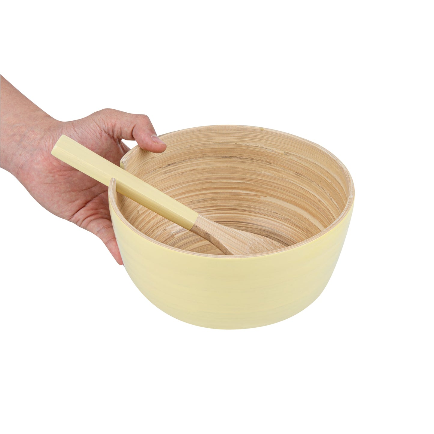 Bambuddha 25 oz Round Cream Spun Bamboo Serving Bowl - with Serving Spoon - 7 3/4" x 7 3/4" x 4" - 10 count box