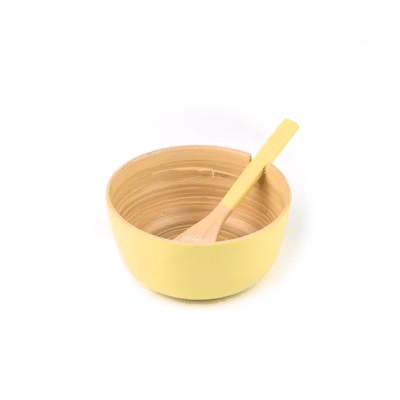 Bambuddha 25 oz Round Cream Spun Bamboo Serving Bowl - with Serving Spoon - 7 3/4" x 7 3/4" x 4" - 10 count box
