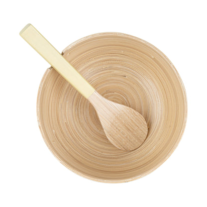 Bambuddha 25 oz Round Cream Spun Bamboo Serving Bowl - with Serving Spoon - 7 3/4" x 7 3/4" x 4" - 10 count box