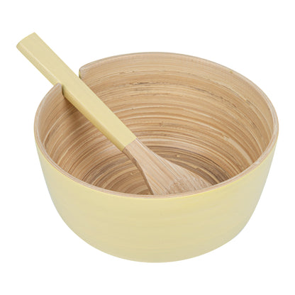 Bambuddha 25 oz Round Cream Spun Bamboo Serving Bowl - with Serving Spoon - 7 3/4" x 7 3/4" x 4" - 10 count box