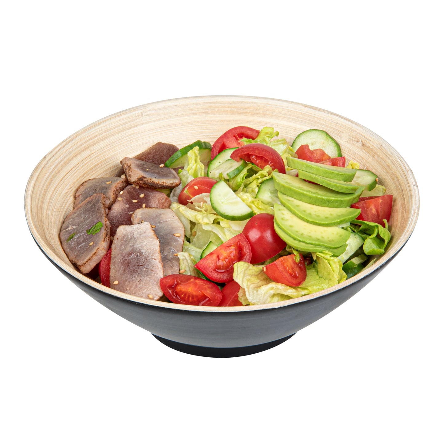 Bambuddha 29 oz Round Black Spun Bamboo Serving Bowl - 8 1/4" x 8 1/4" x 3 1/4" - 1 count box