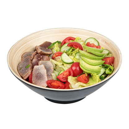 Bambuddha 29 oz Round Black Spun Bamboo Serving Bowl - 8 1/4" x 8 1/4" x 3 1/4" - 1 count box