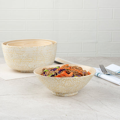 Bambuddha 29 oz Round Beige Spun Bamboo Eggshell Serving Bowl - 8 1/4" x 8 1/4" x 3 1/4" - 1 count box